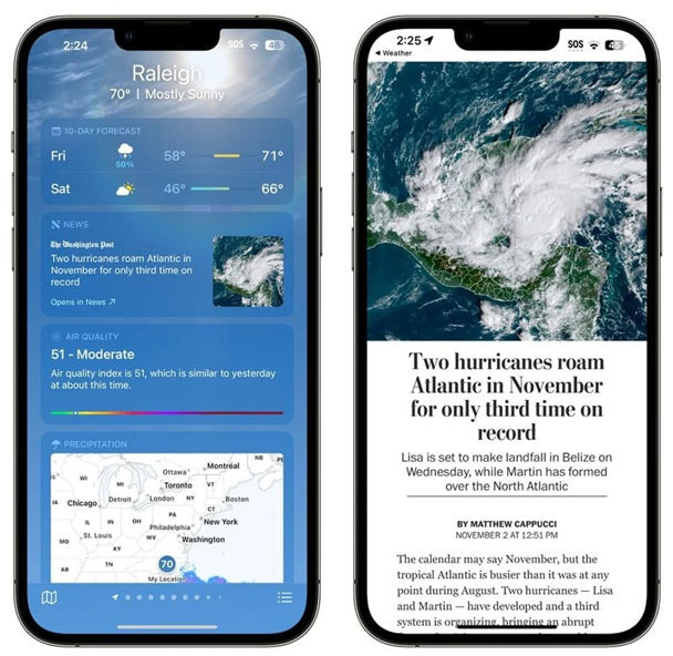 东乌珠穆沁苹果14维修分享iPhone 14手机如何看天气时顺带看新闻 
